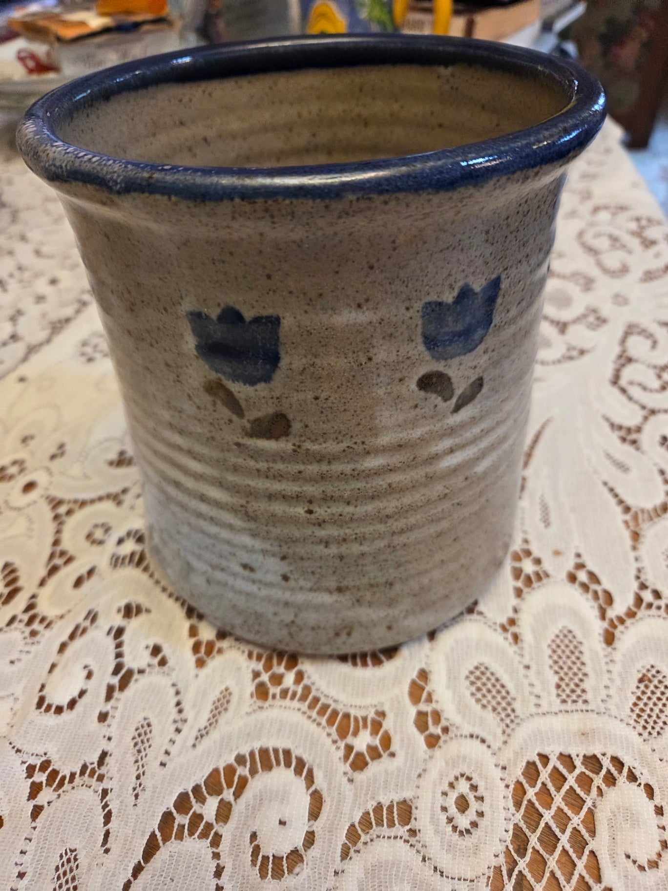 Salt glazed utensil crock