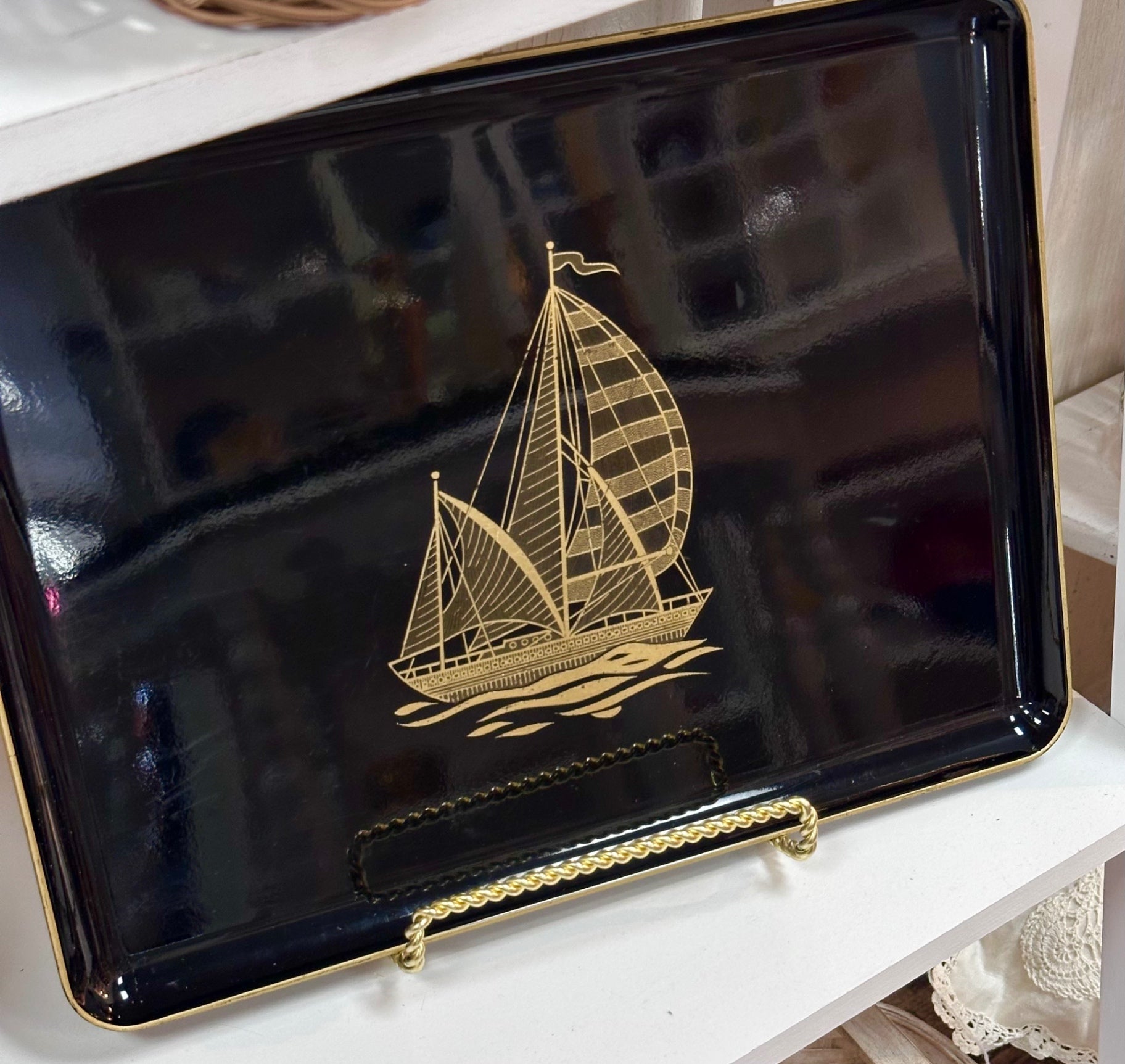 Otagiri black lacquer sailboat tray
