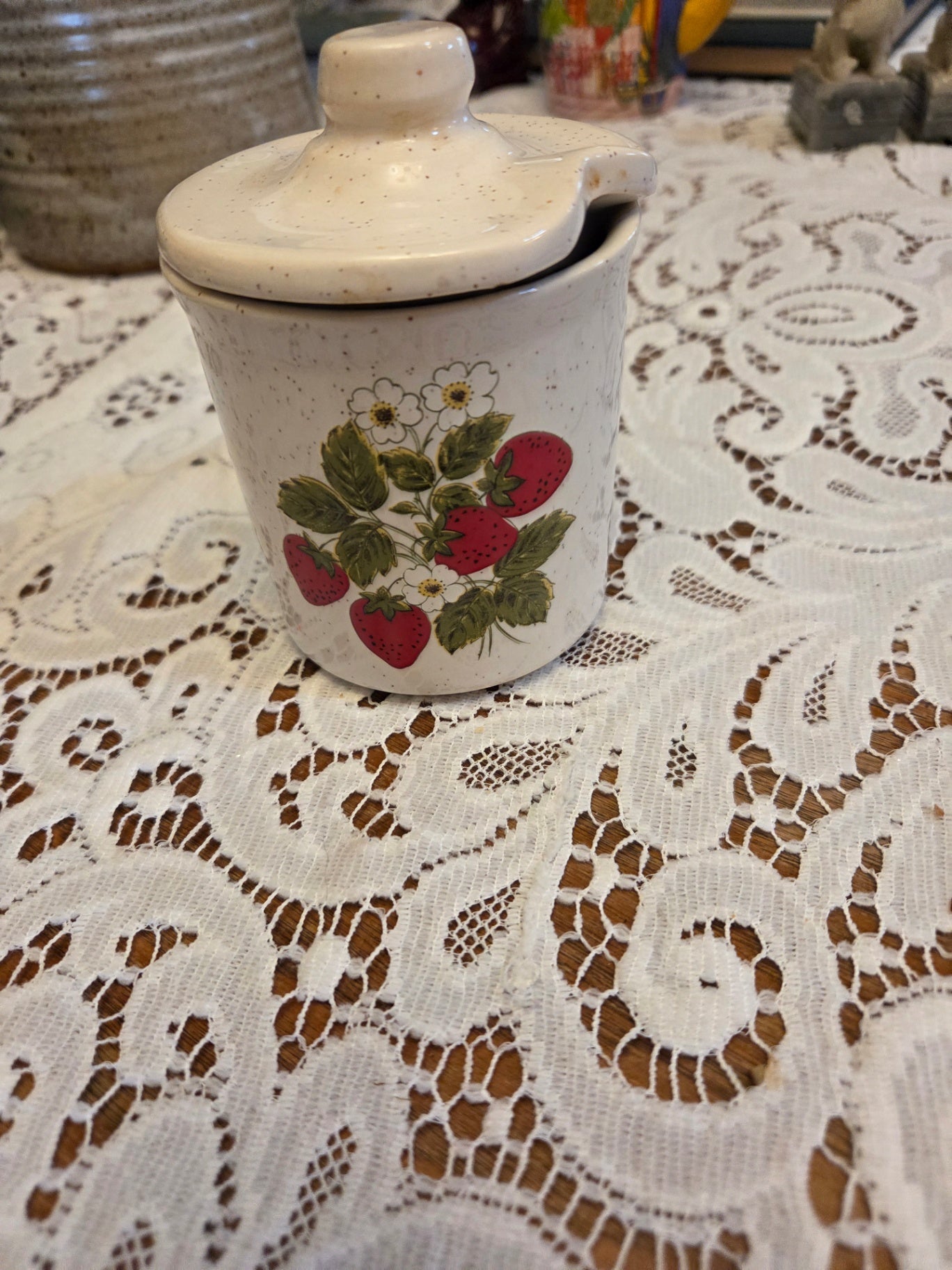 Vintage strawberries jelly jar