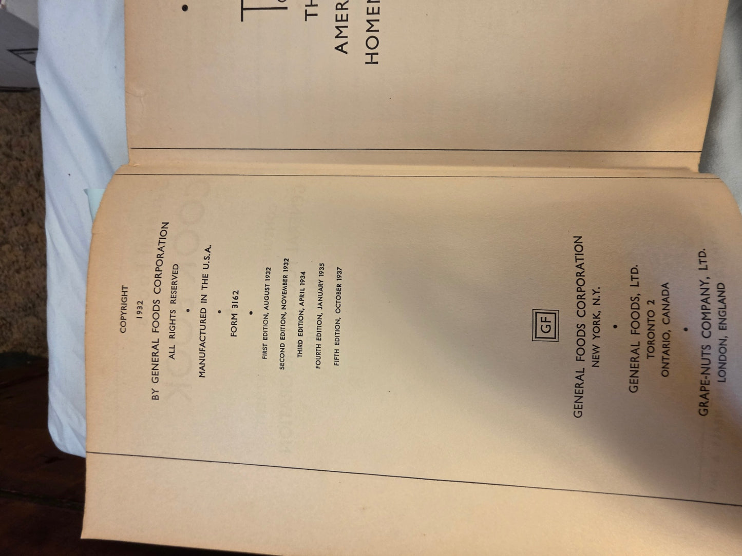 GENERAL FOODS COOKBOOK.  1932