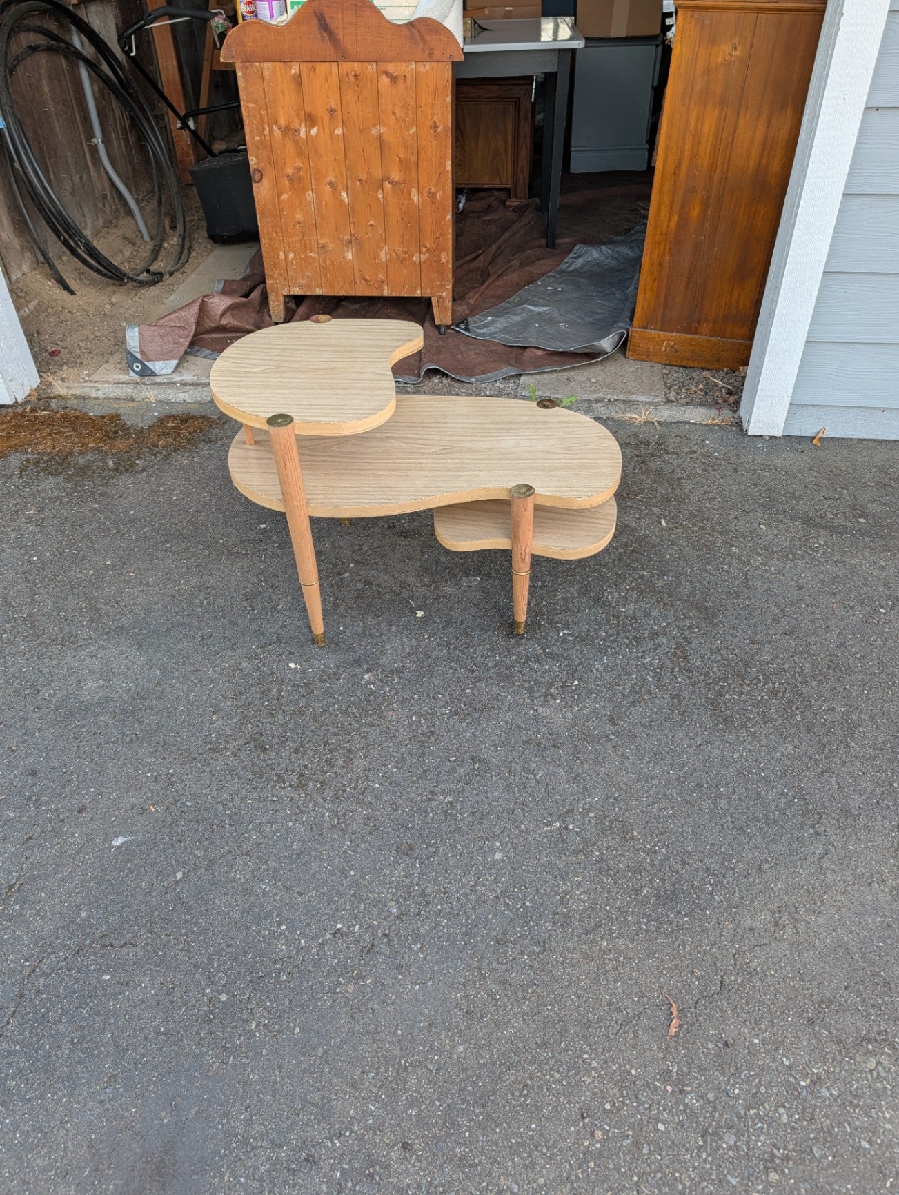 Mid Century Multi-tier Kidney Shaped Chairside Table
