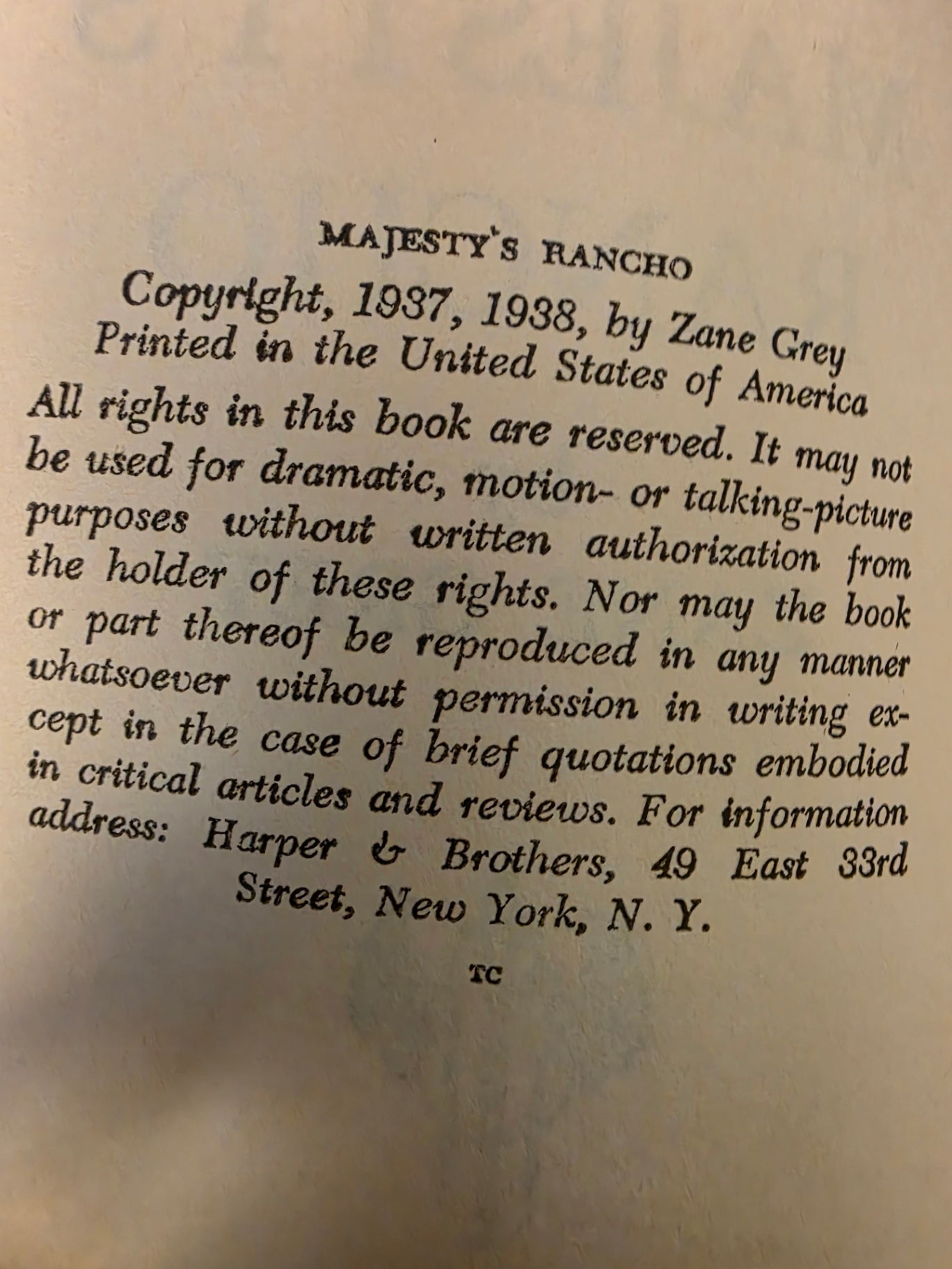 MAJESTY'S RANCHO... 1938