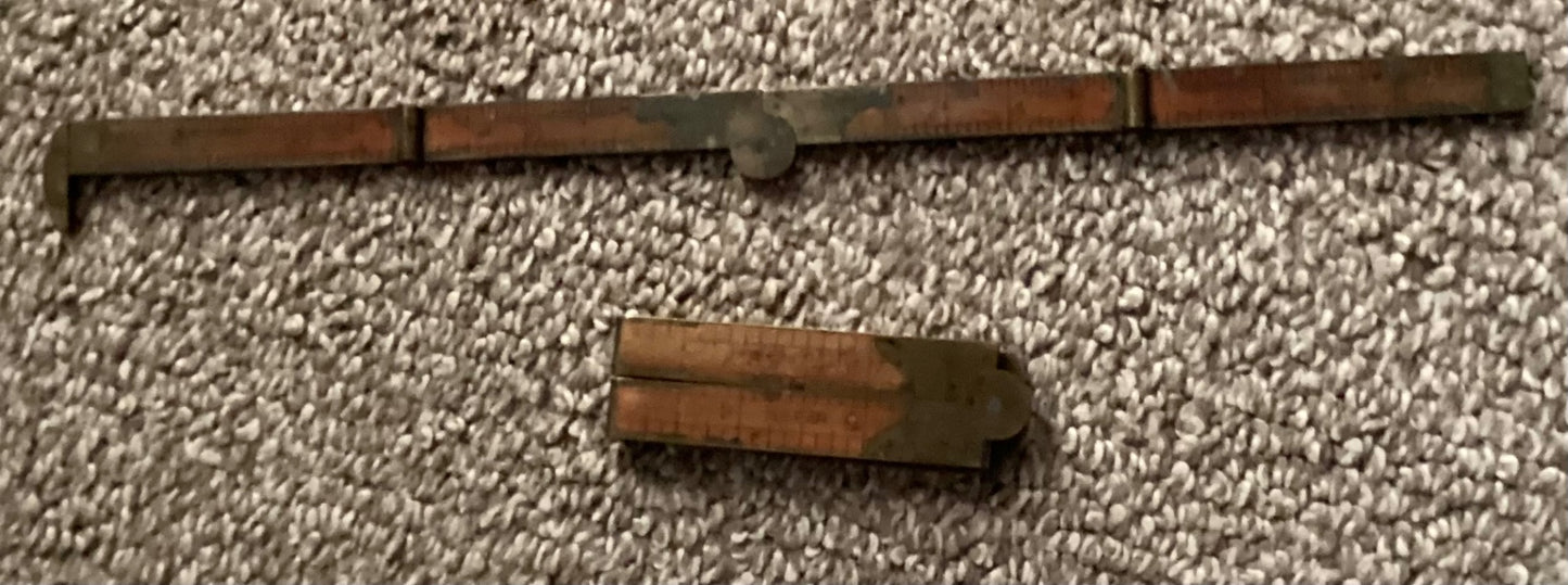 ANTIQUE STANLEY, BOXWOOD AND BRASS FOLDING AND CARPENTER RULER