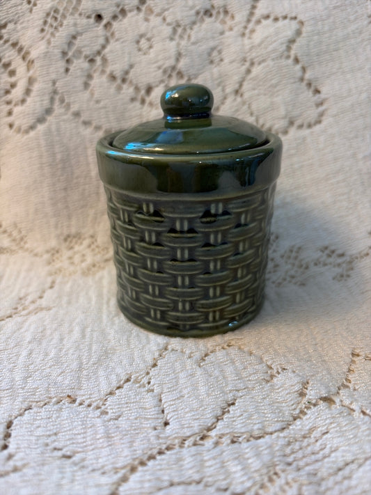 3” Green lidded canister/jar weave design
