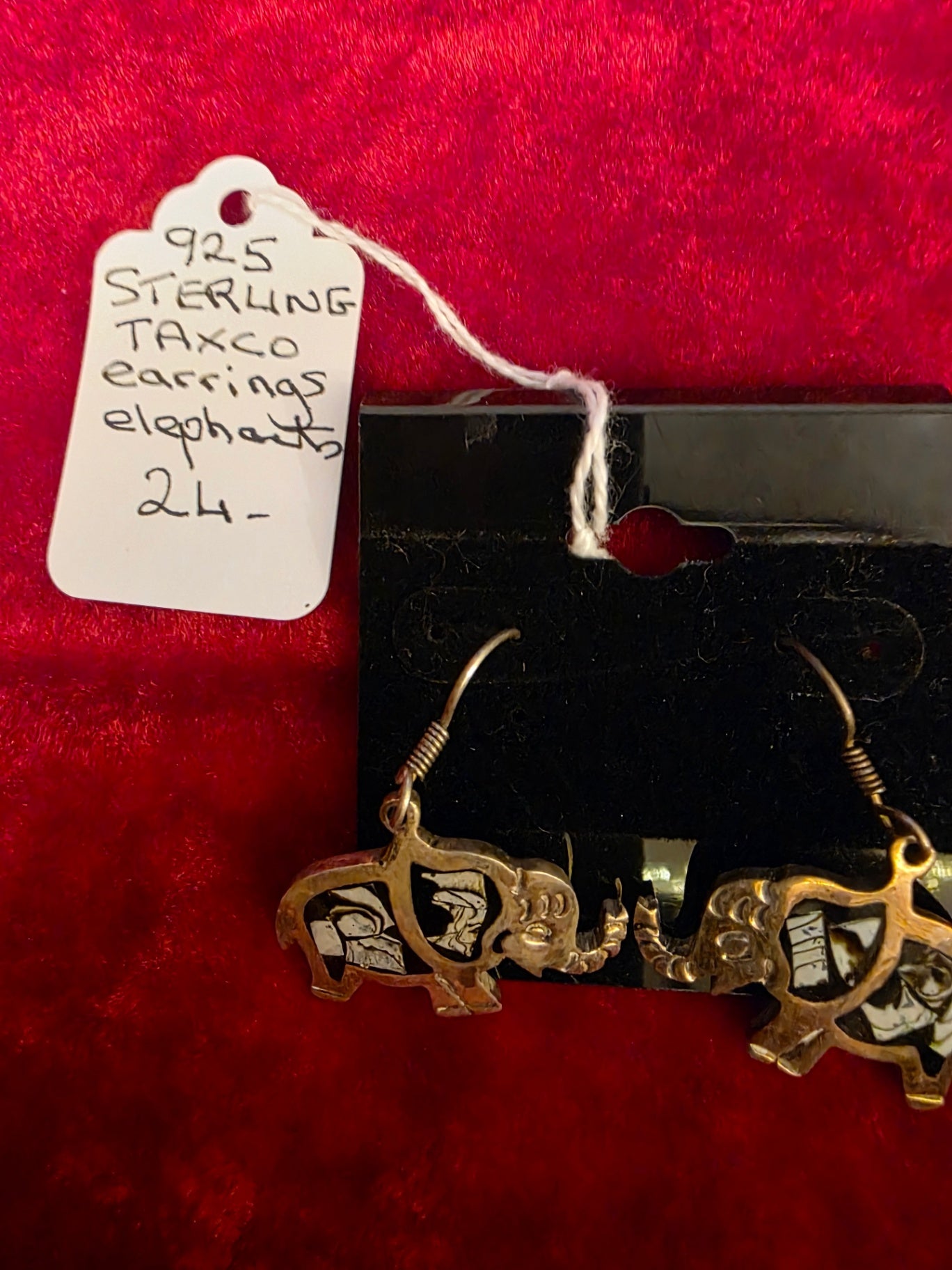 STERLING TAXCO, ELEPHANT EARRINGS.