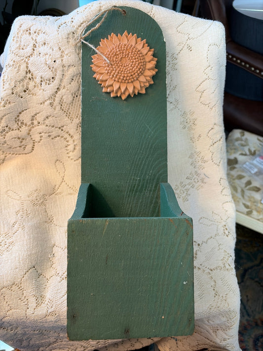 15 1/2” Vintage wood wall hanging planter or candle holder 
