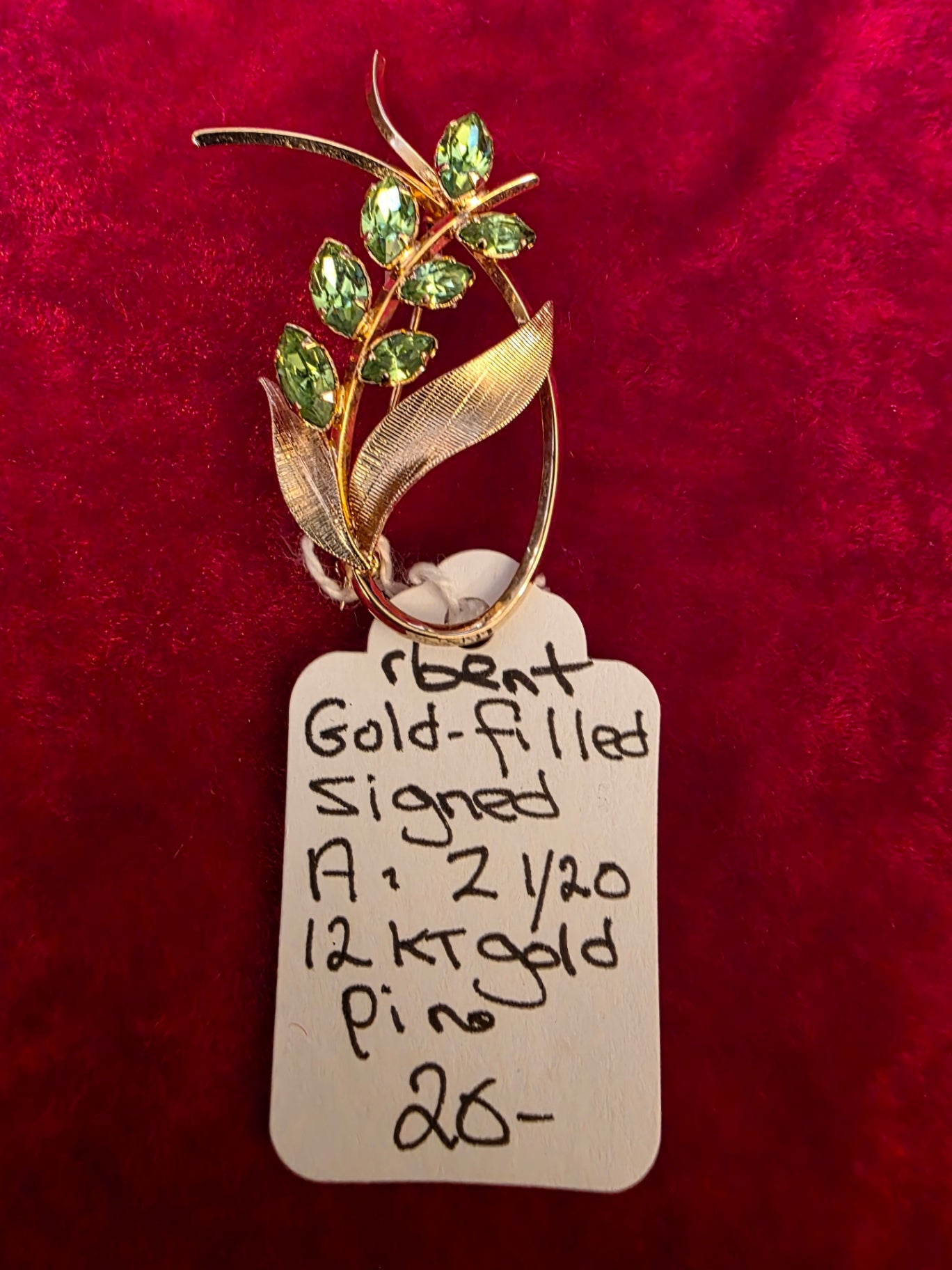 GOLD-FILLED, SIGNED, 12 CARAT GOLD PIN.