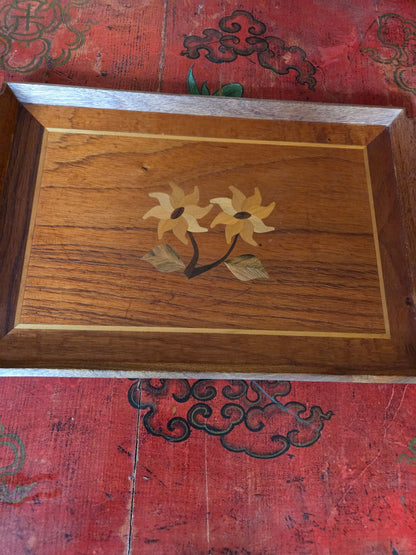 Marquetry inlaid wood tray