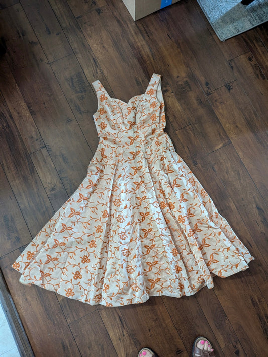 1950s Floral Orange Party Dress