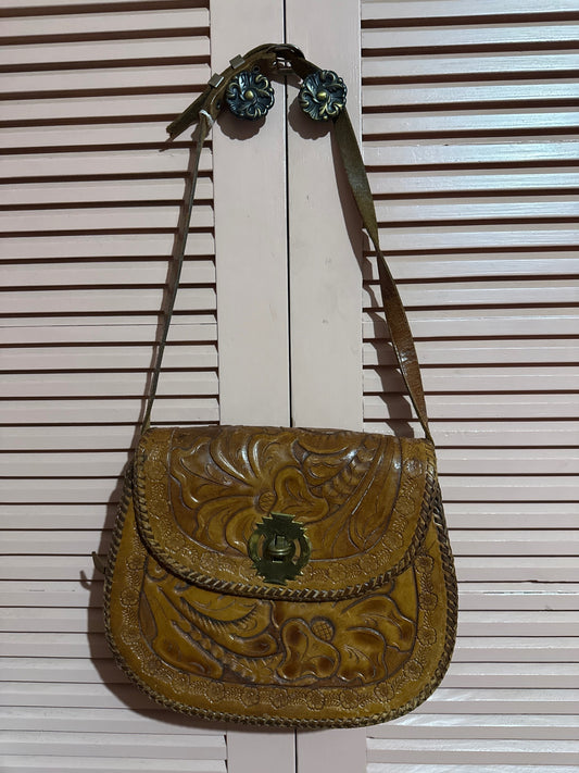 1970s Tooled Leather bag AS IS