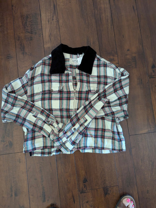 1990s plaid cropped shacket