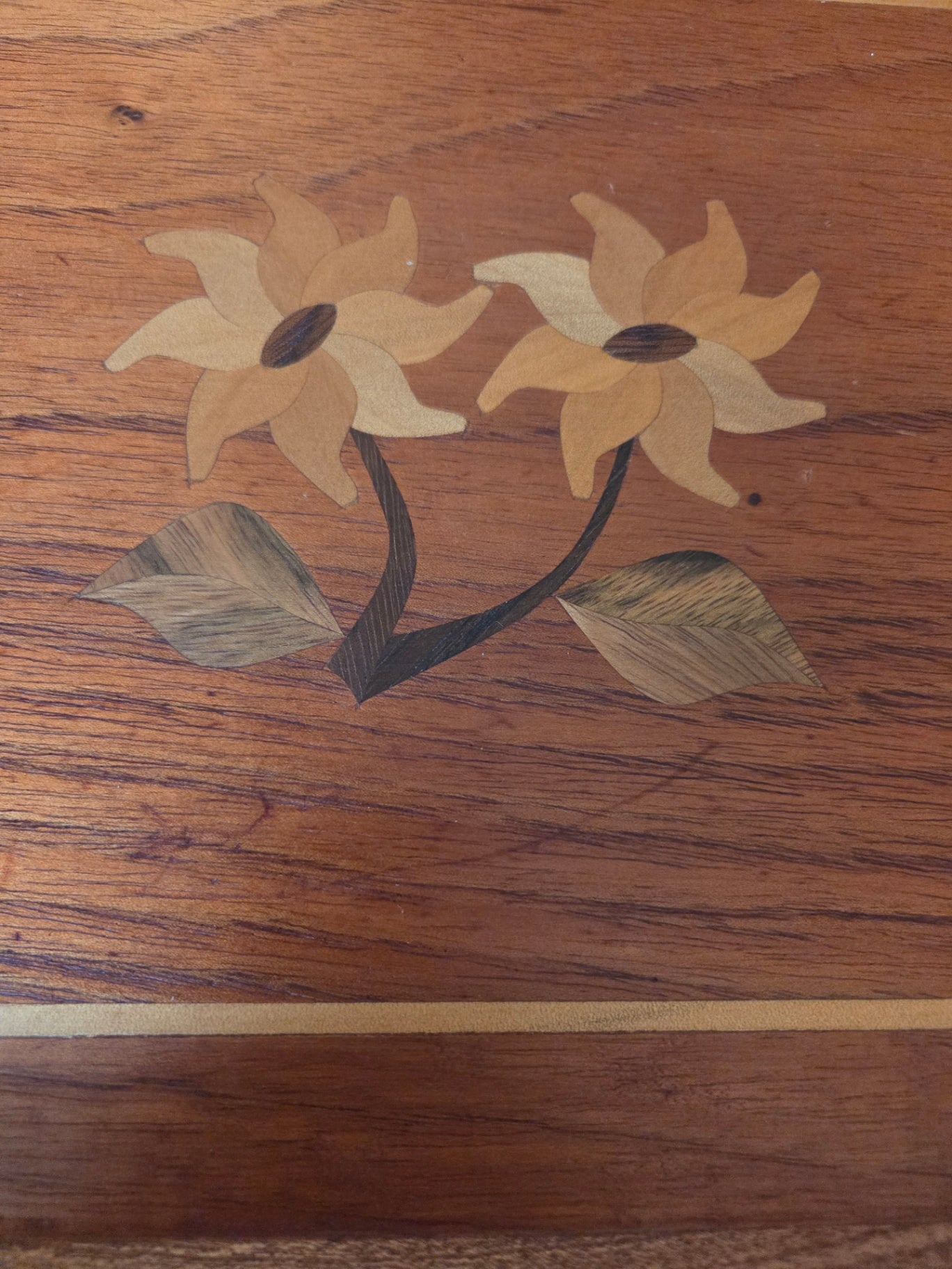 Marquetry inlaid wood tray