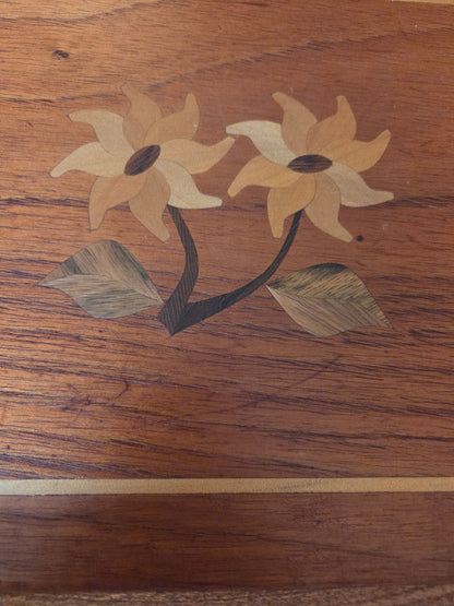 Marquetry inlaid wood tray