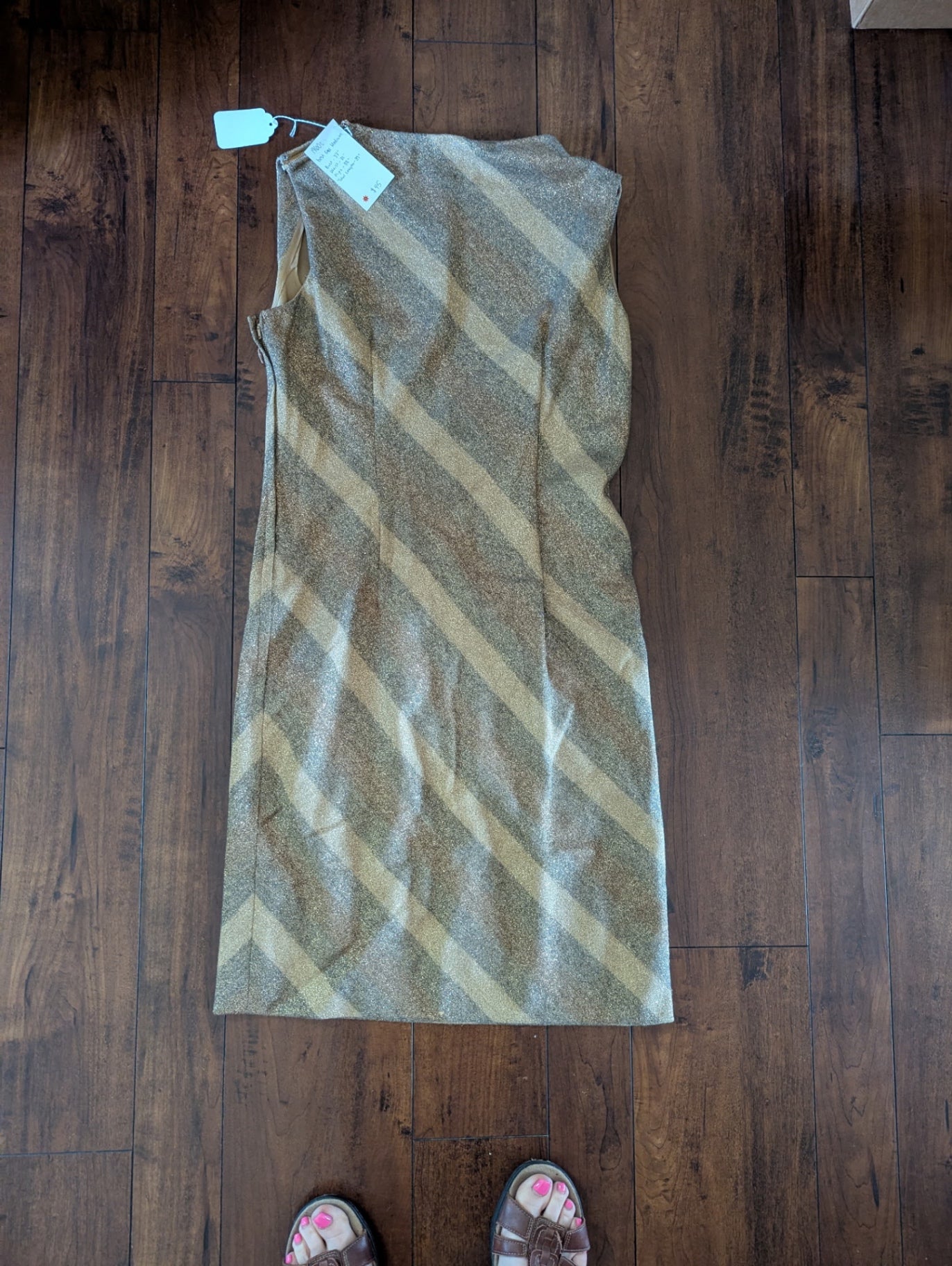 1960s gold striped wiggle dress