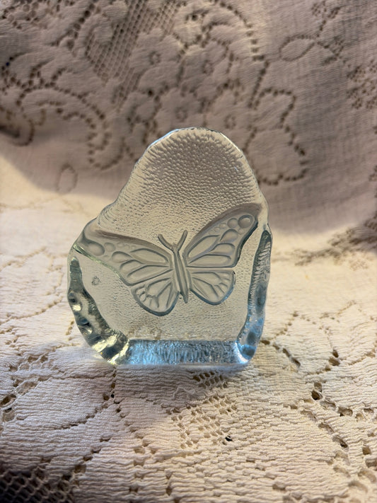 4” Vintage clear glass butterfly paperweight 