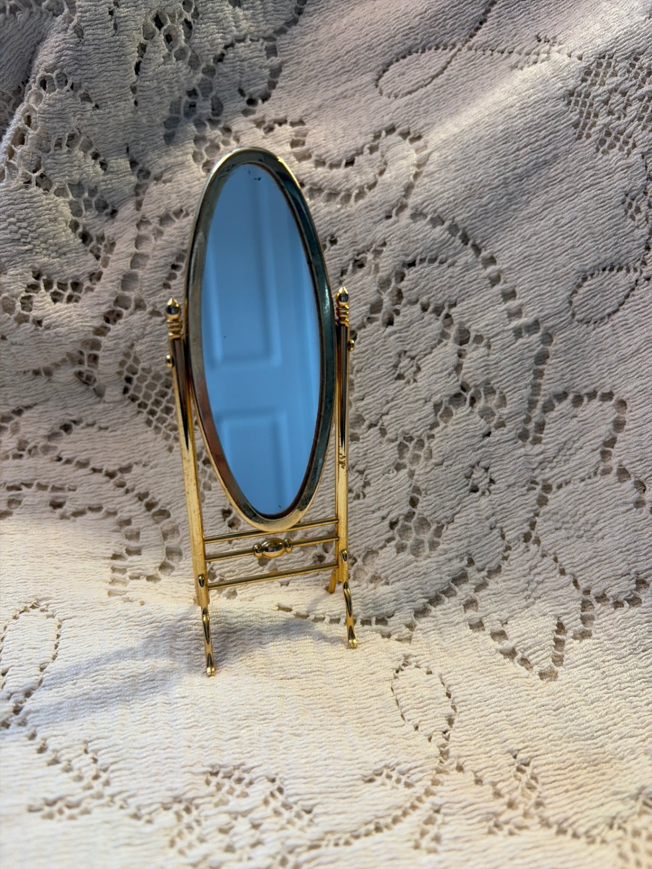 Miniature 1.12 scale oval brass mirror