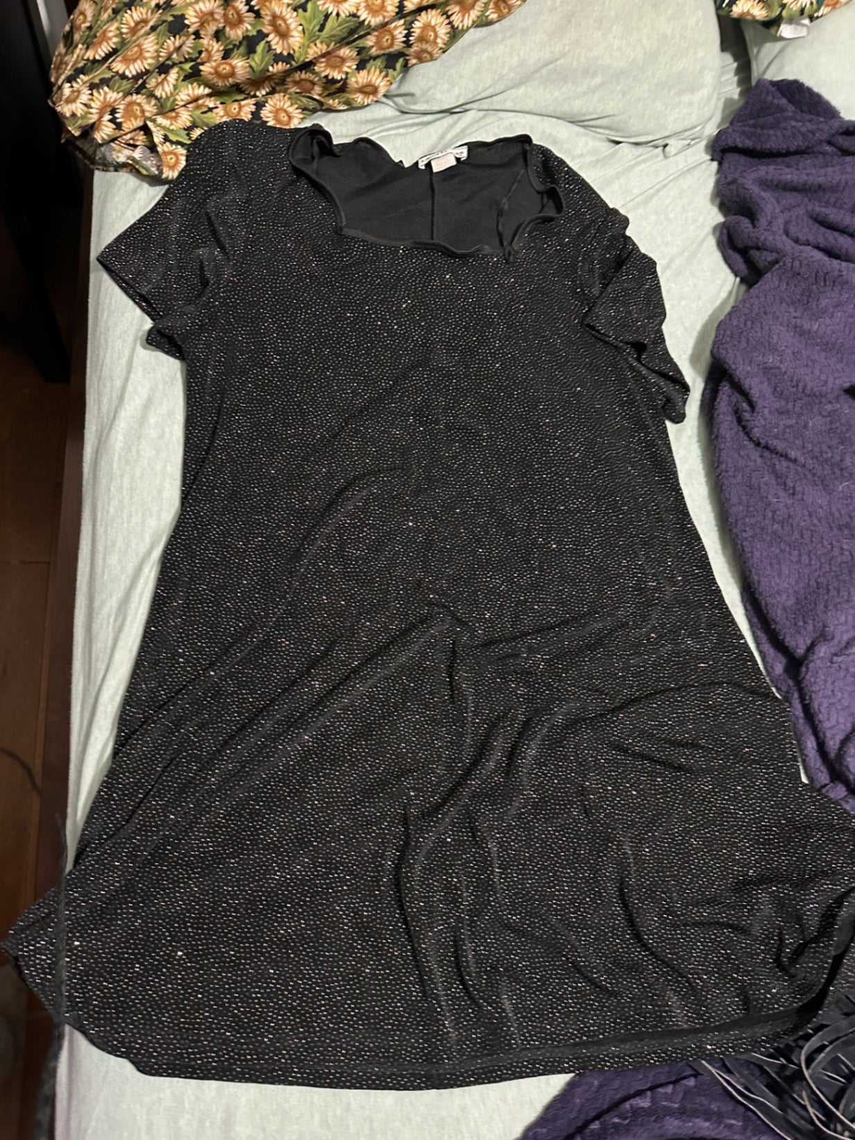 1990s Black Sparkle Midi Dress