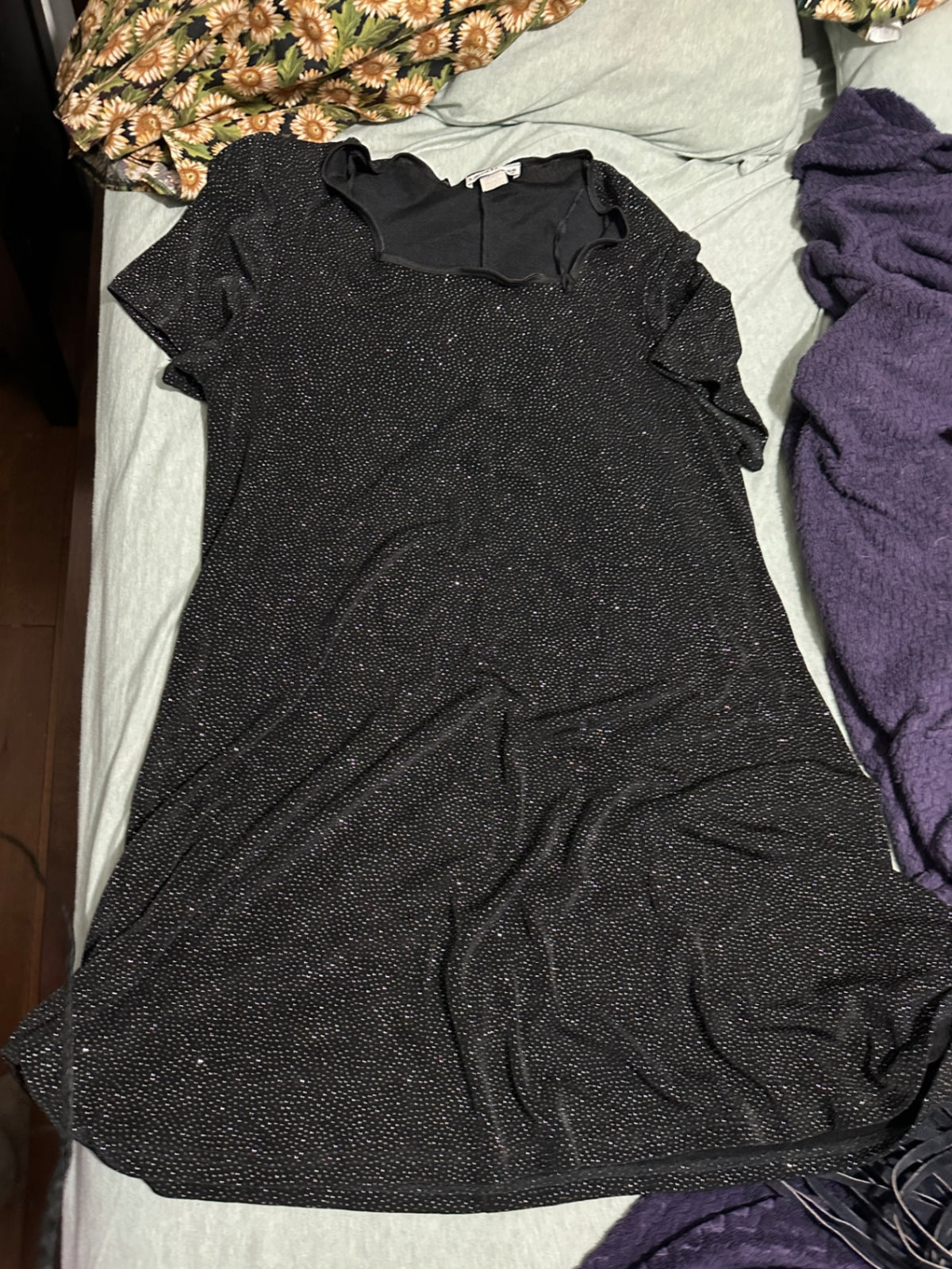 1990s Black Sparkle Midi Dress