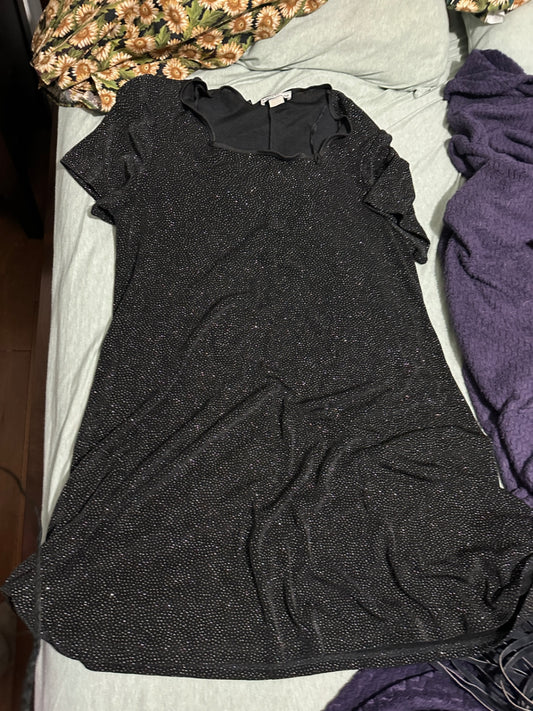 1990s Black Sparkle Midi Dress