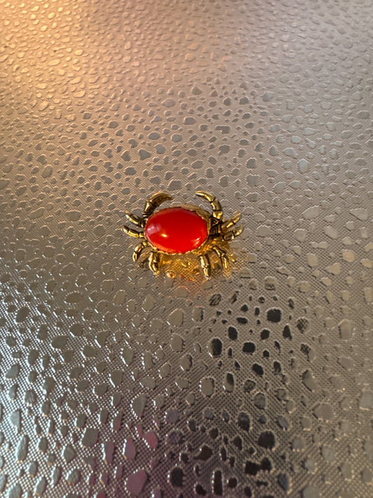 Vintage Coral Gold Tone Crab Pin