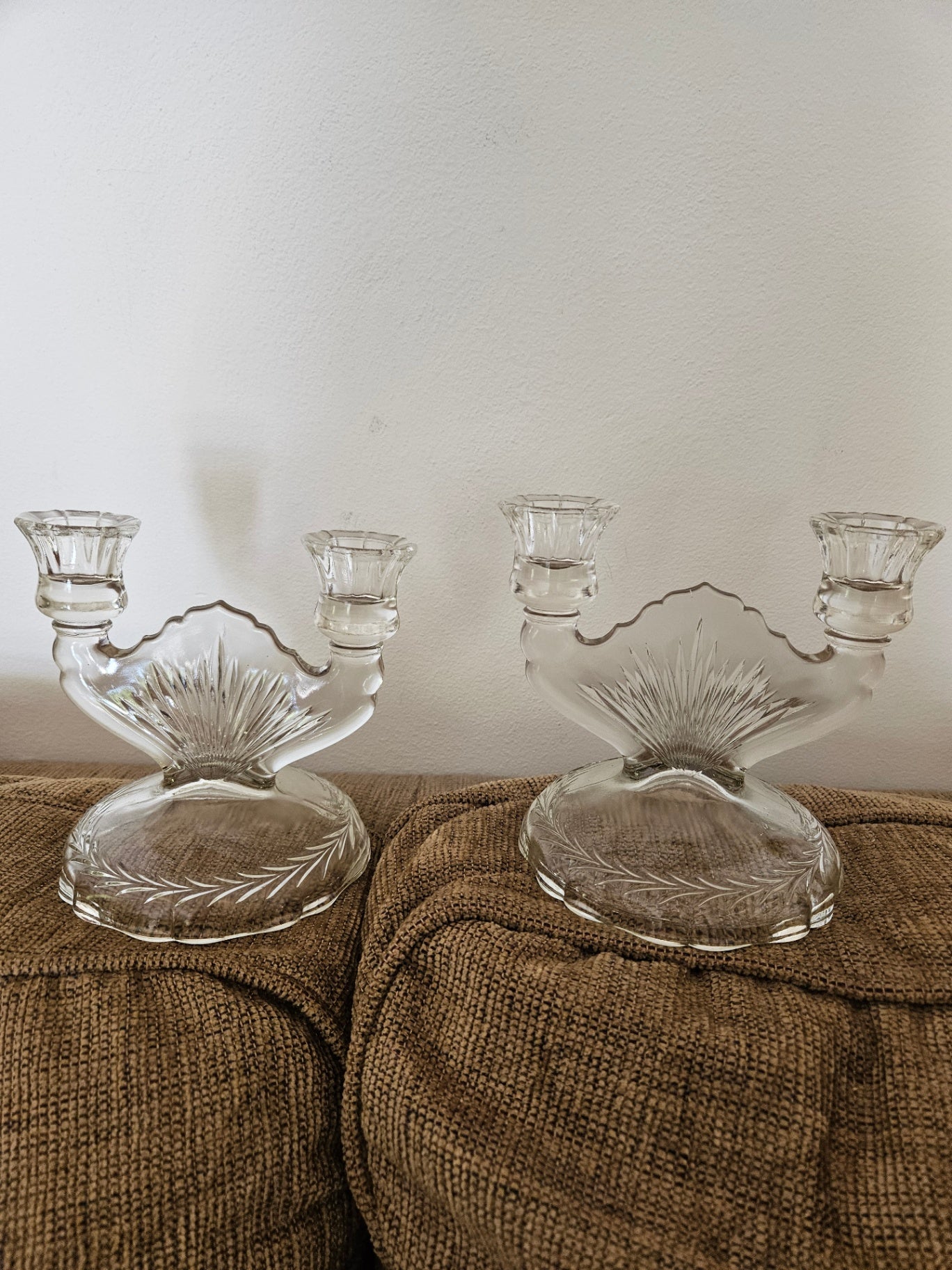 Set of 2 vintage pressed glass candle holders