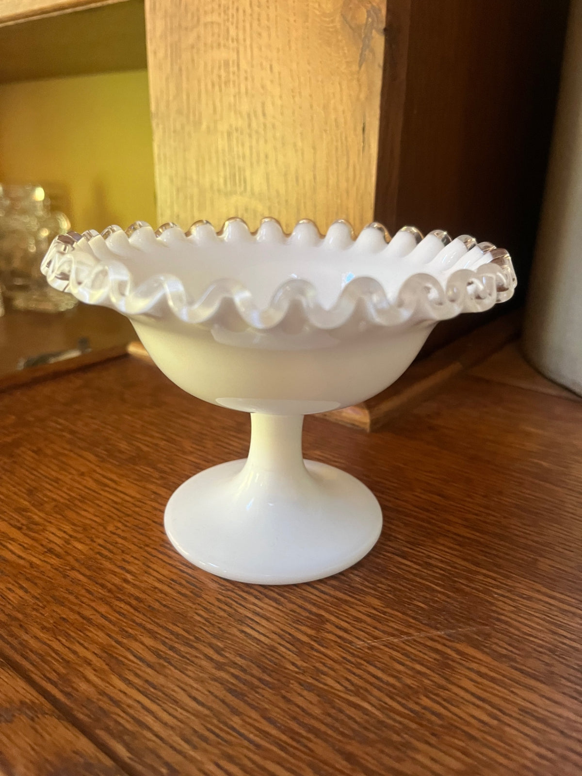 Vintage Fenton Silvercrest milk glass pedestal bowl