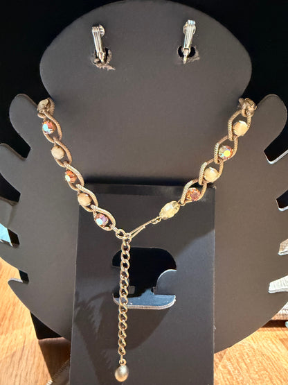 Amber AB necklace & clip earrings set