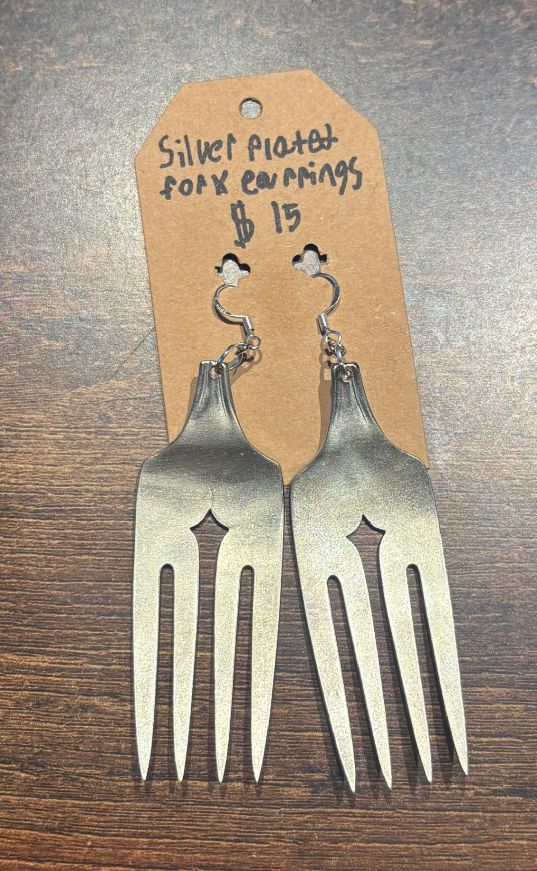 Silver plated fork earrings