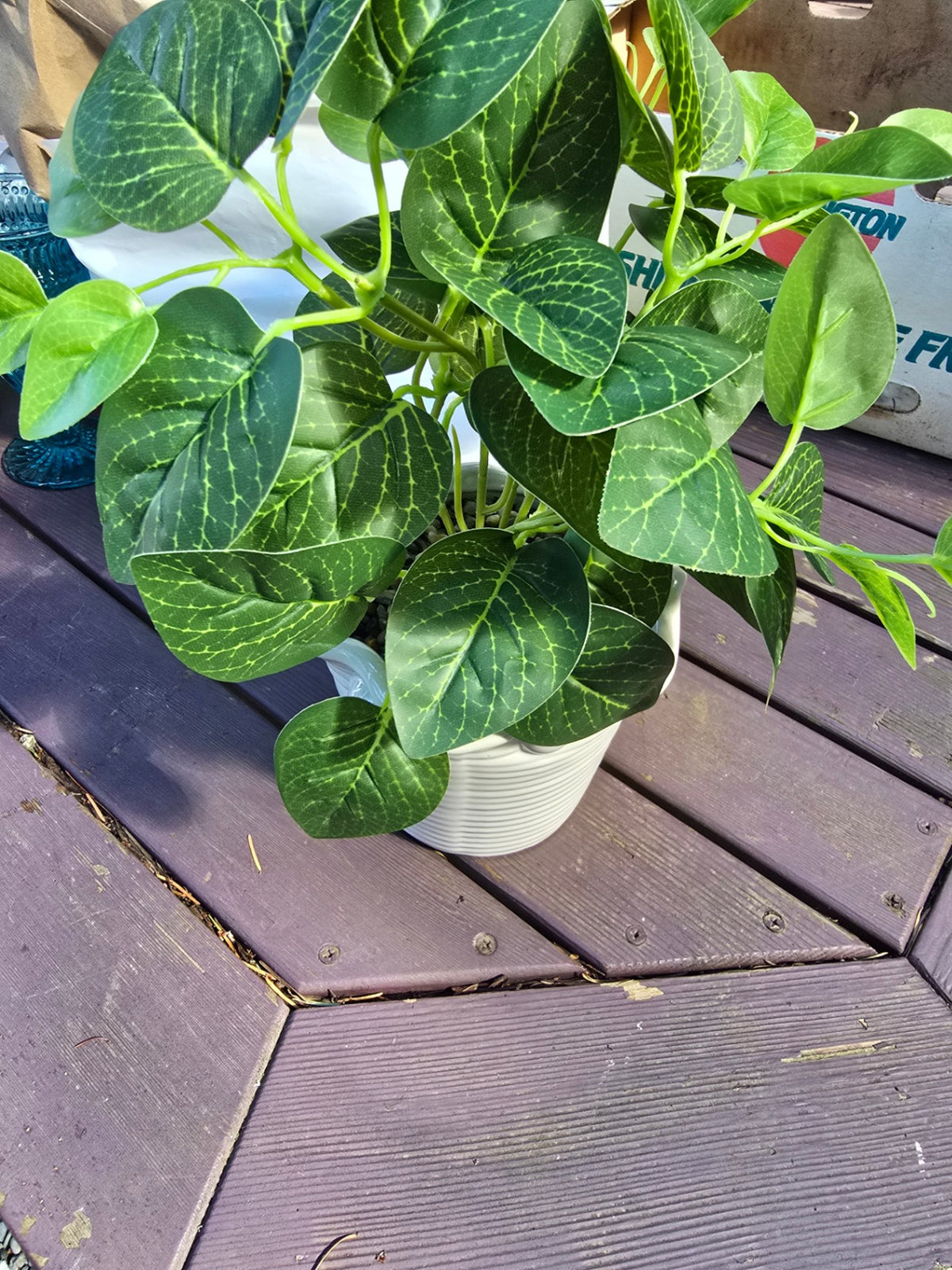 Faux plant in white pot