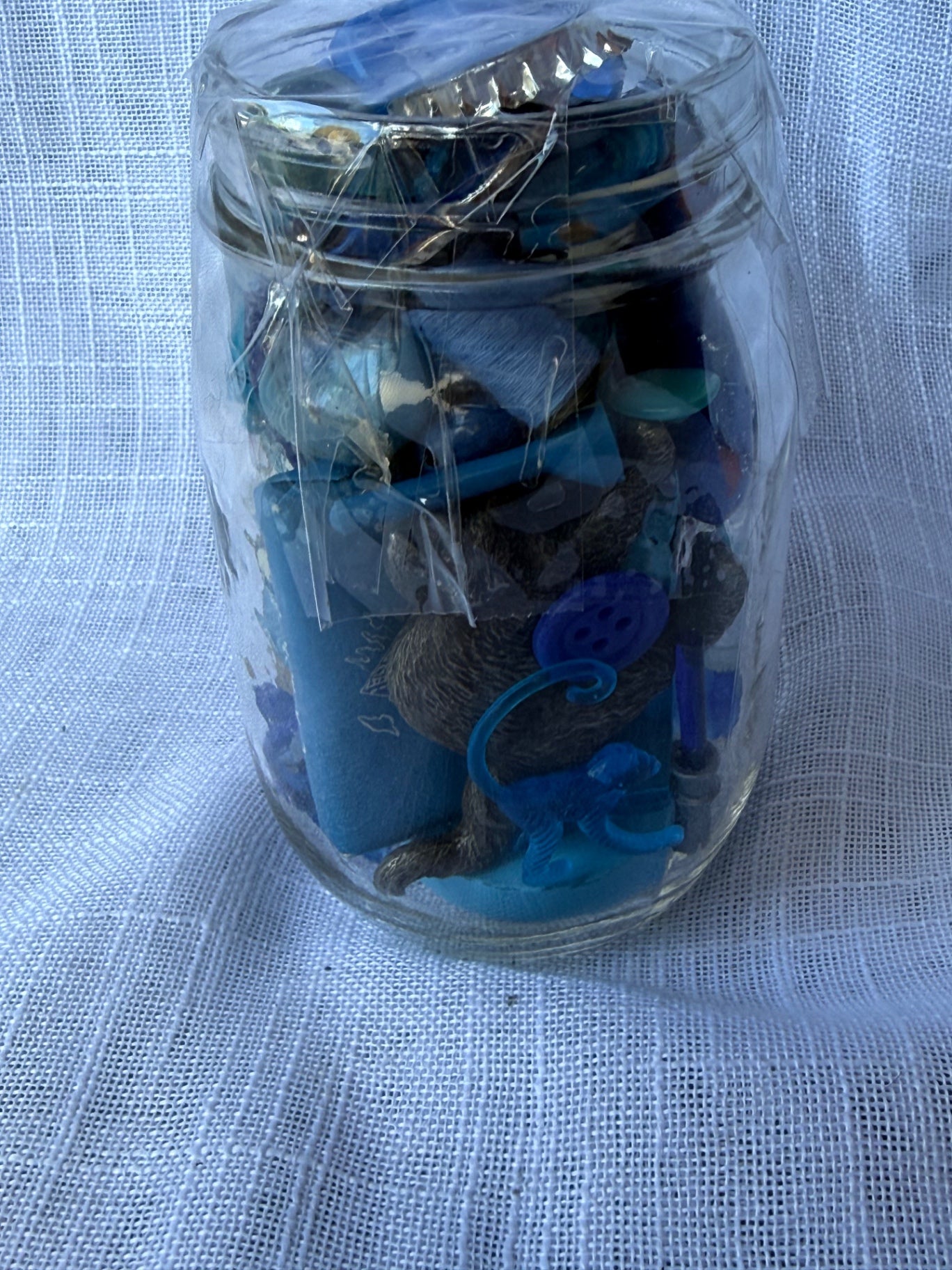Vintage Blue "Junk Drawer" Ephemera & Craft Lot | Novelty Charms & Retro Trinkets in Kerr Mason Jar