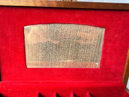 Vintage 1971 Made in Japan Wooden Jewelry Box | Ribbed Tambour Top & Red Velvet Interior