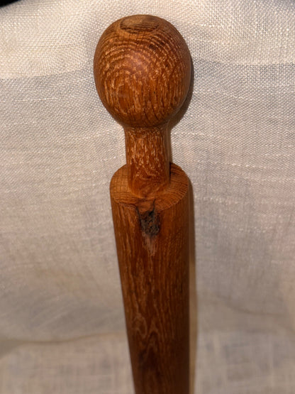 Primitive Turned Oak Wooden Rolling Pin | Vintage One-Piece Farmhouse Baker's Roller