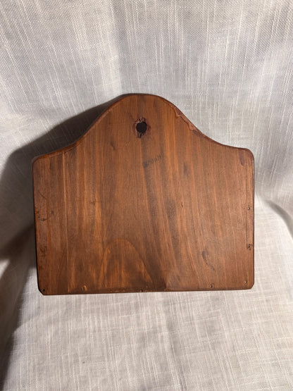 Vintage Primitive Red Wooden Wall Box | Folk Art Hand-Painted Saltbox House Mail Holder