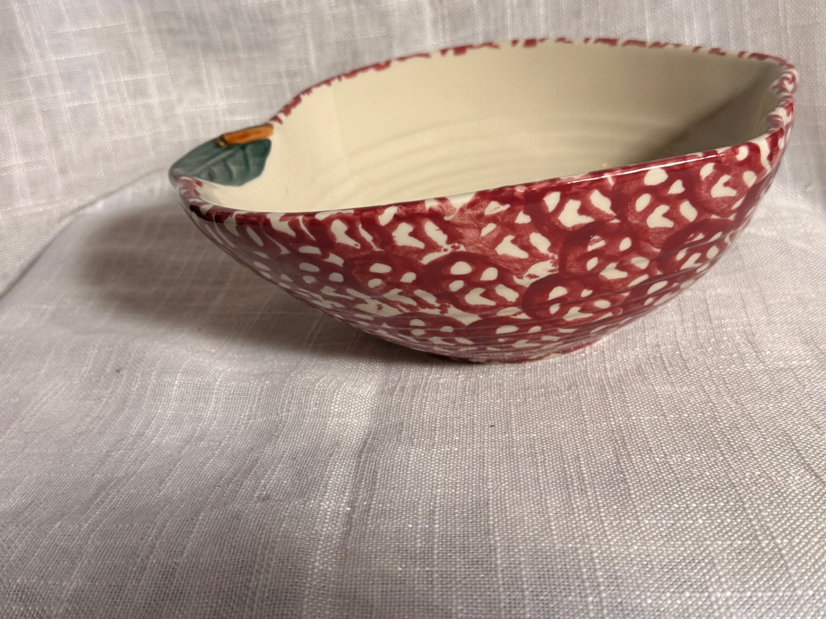 Set of 3 Ceramic Apple Shaped Nesting Bowls | Red Spongeware Country Kitchen Decor