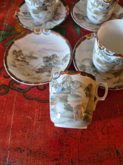 Kutani signed eggshell cups and saucers 4