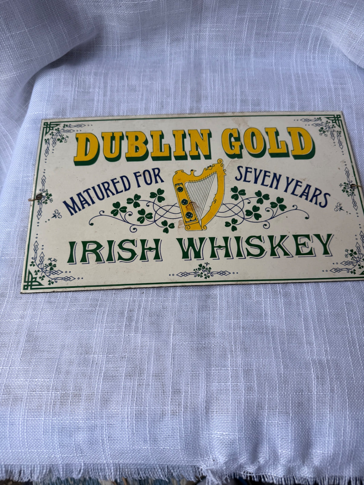 Vintage 1970s Dodo Designs "Dublin Gold Irish Whiskey" Porcelain Enamel Sign | Made in England