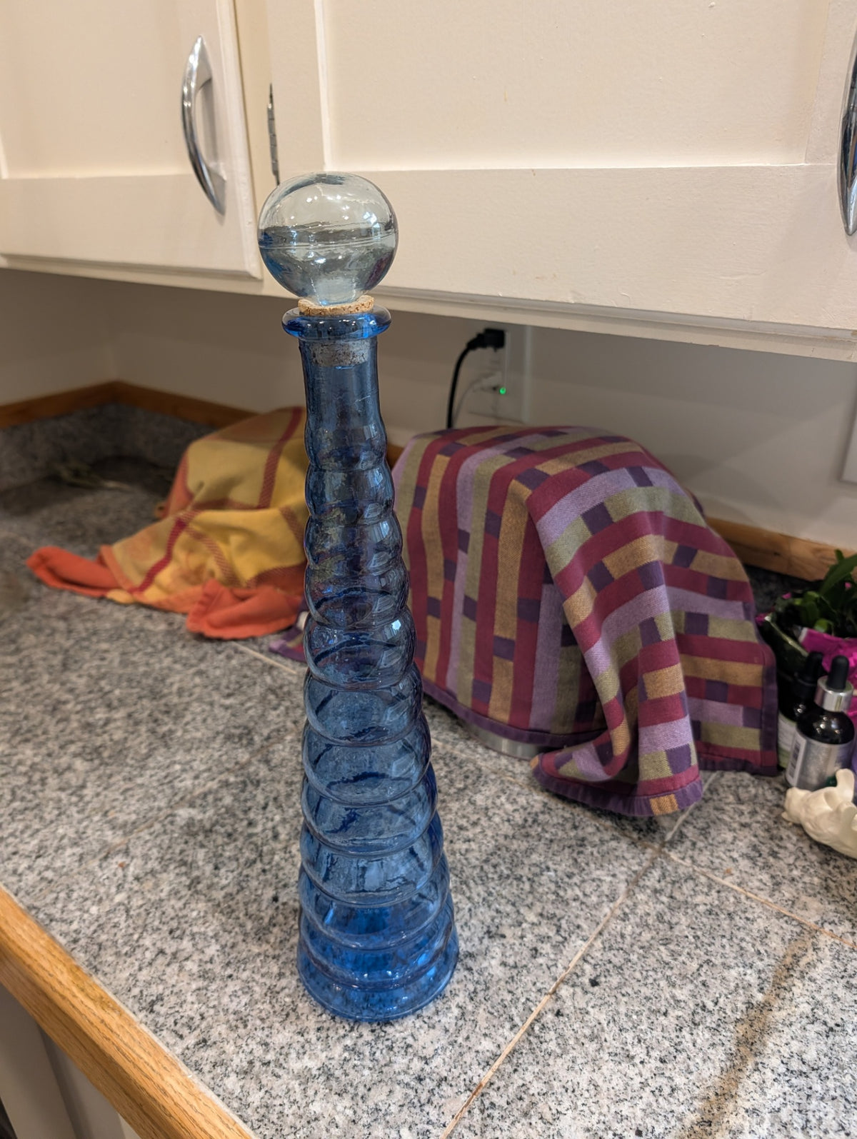 Vintage Blue Glass Beehive Decanter