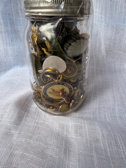 Vintage Brass & Metal "Junk Drawer" Ephemera Lot | 1944 FDR/Truman Pin in Ball Mason Jar