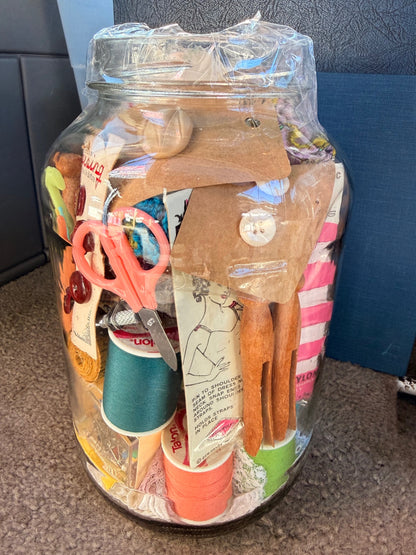 Curated Vintage Haberdashery Jar: Sewing Smalls, Snaps, & Crochet Hooks