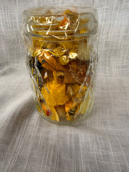 Yellow "Junk Drawer" Craft Lot | Vintage & Modern Mixed Ephemera in Quilted Glass Jar