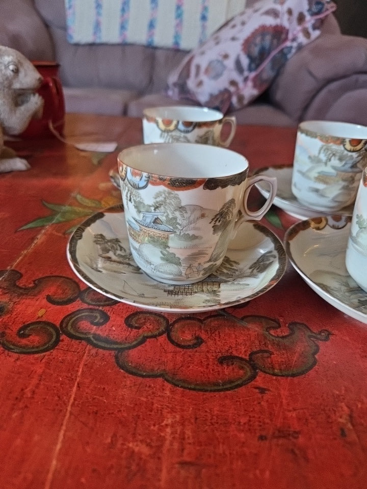 Kutani signed eggshell cups and saucers 4