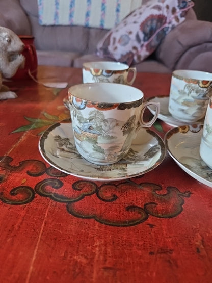 Kutani signed eggshell cups and saucers 4