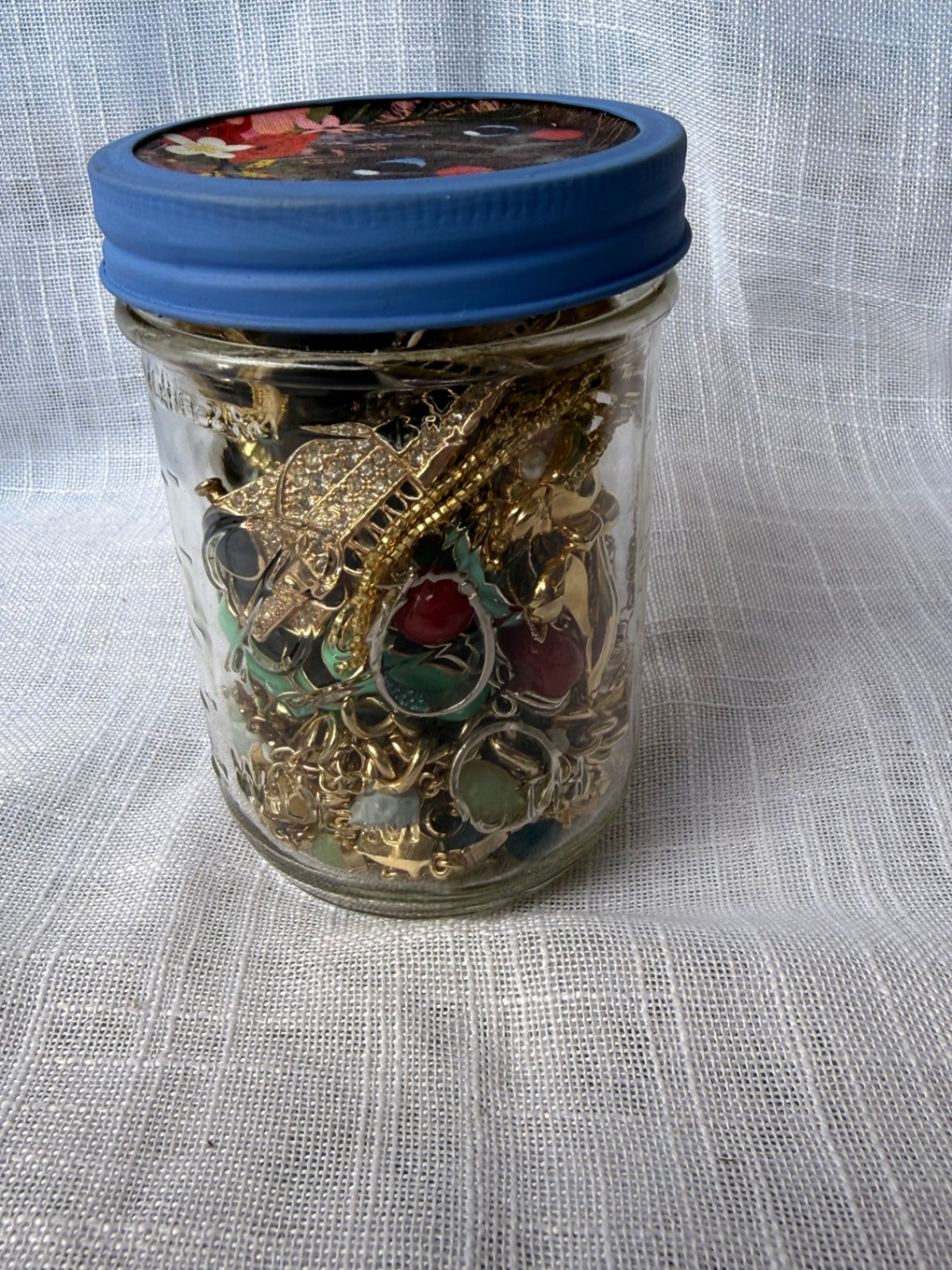 Vintage Costume Jewelry "Junk Drawer" Lot | Rhinestone Elephant & Brooches in Upcycled Cat Jar