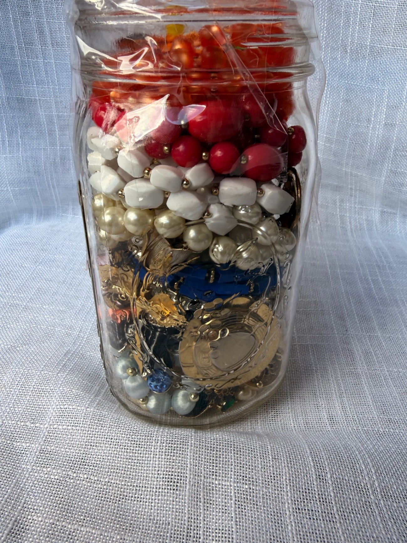 Vintage Costume Jewelry "Junk Drawer" Lot | Rhinestones, Pearls & Brooches in Ball Mason Jar