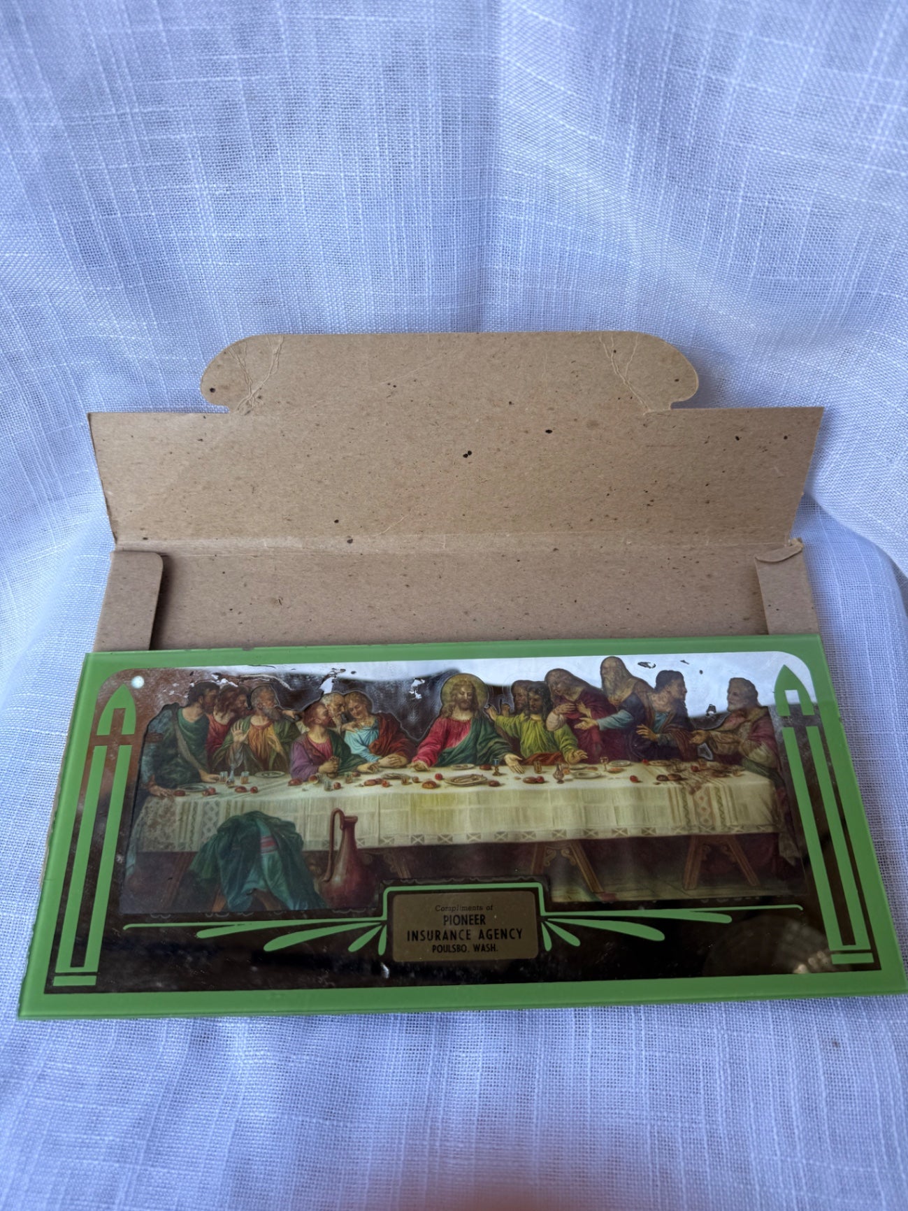 Vintage "The Last Supper" Promotional Mirror | Pioneer Insurance Agency, Poulsbo WA