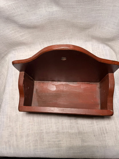 Vintage Primitive Red Wooden Wall Box | Folk Art Hand-Painted Saltbox House Mail Holder