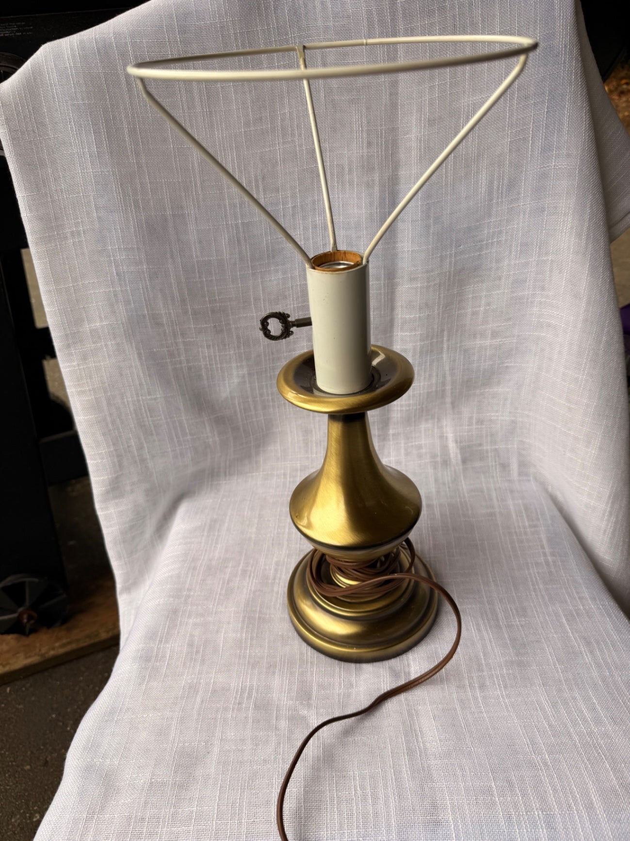 Vintage Brass Desk Lamp with Metal Shade | Ornate Turn-Key Switch