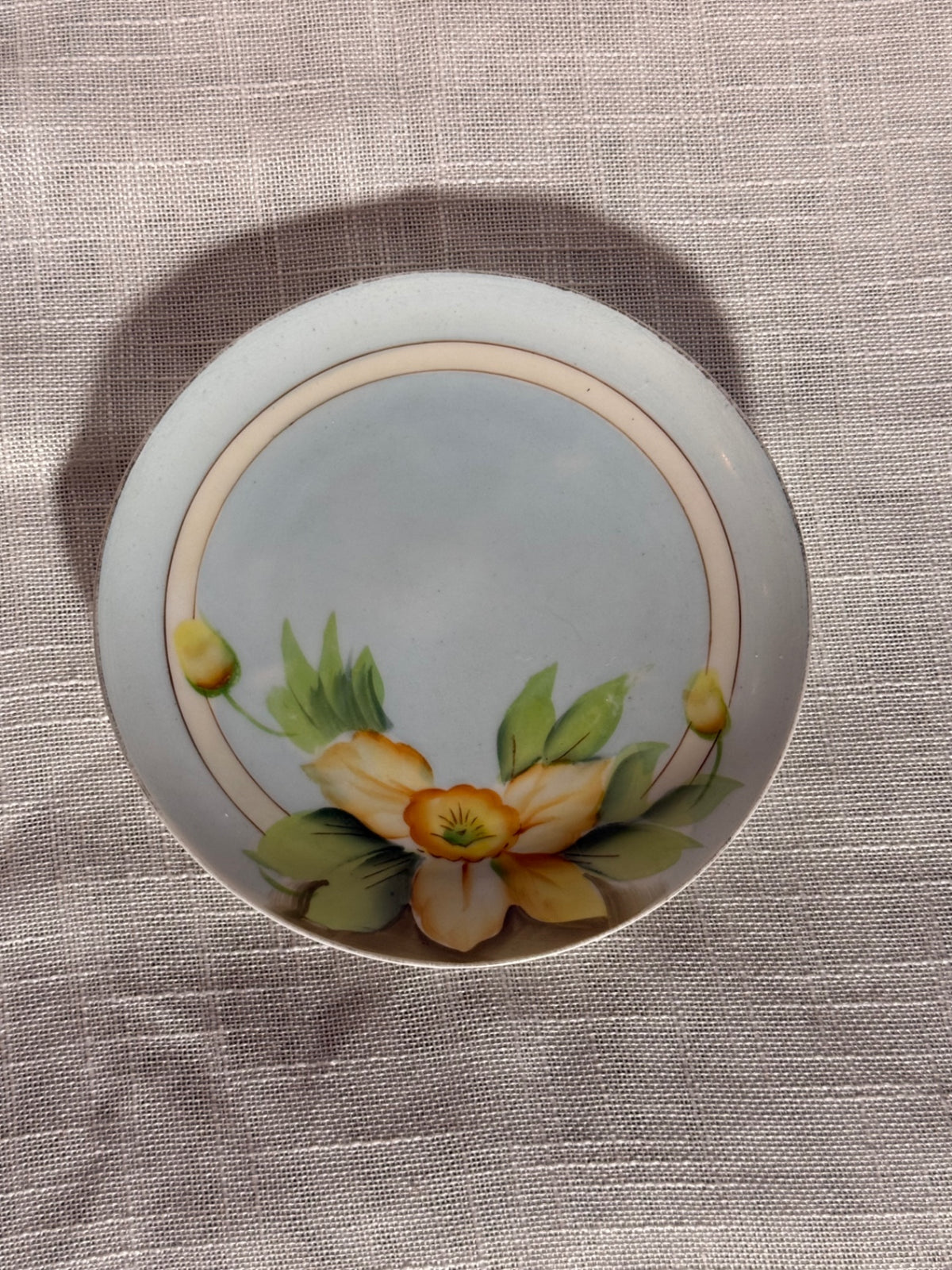 Vintage Meito China Hand-Painted Floral Plate | Pale Blue & Yellow Blossom Porcelain Trinket Dish