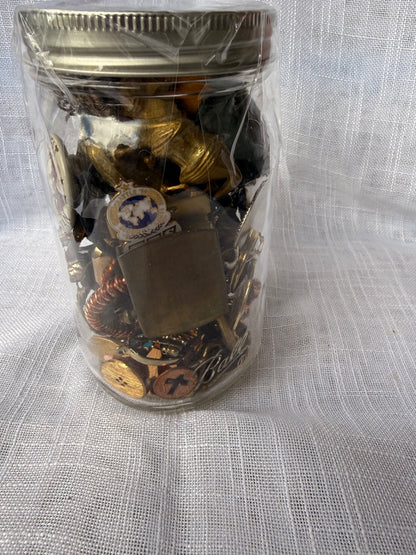 Vintage Brass & Metal "Junk Drawer" Ephemera Lot | 1944 FDR/Truman Pin in Ball Mason Jar