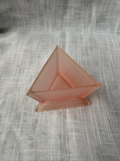 Vintage Art Deco Frosted Pink Satin Glass Triangular Dish | Geometric Planter & Catchall